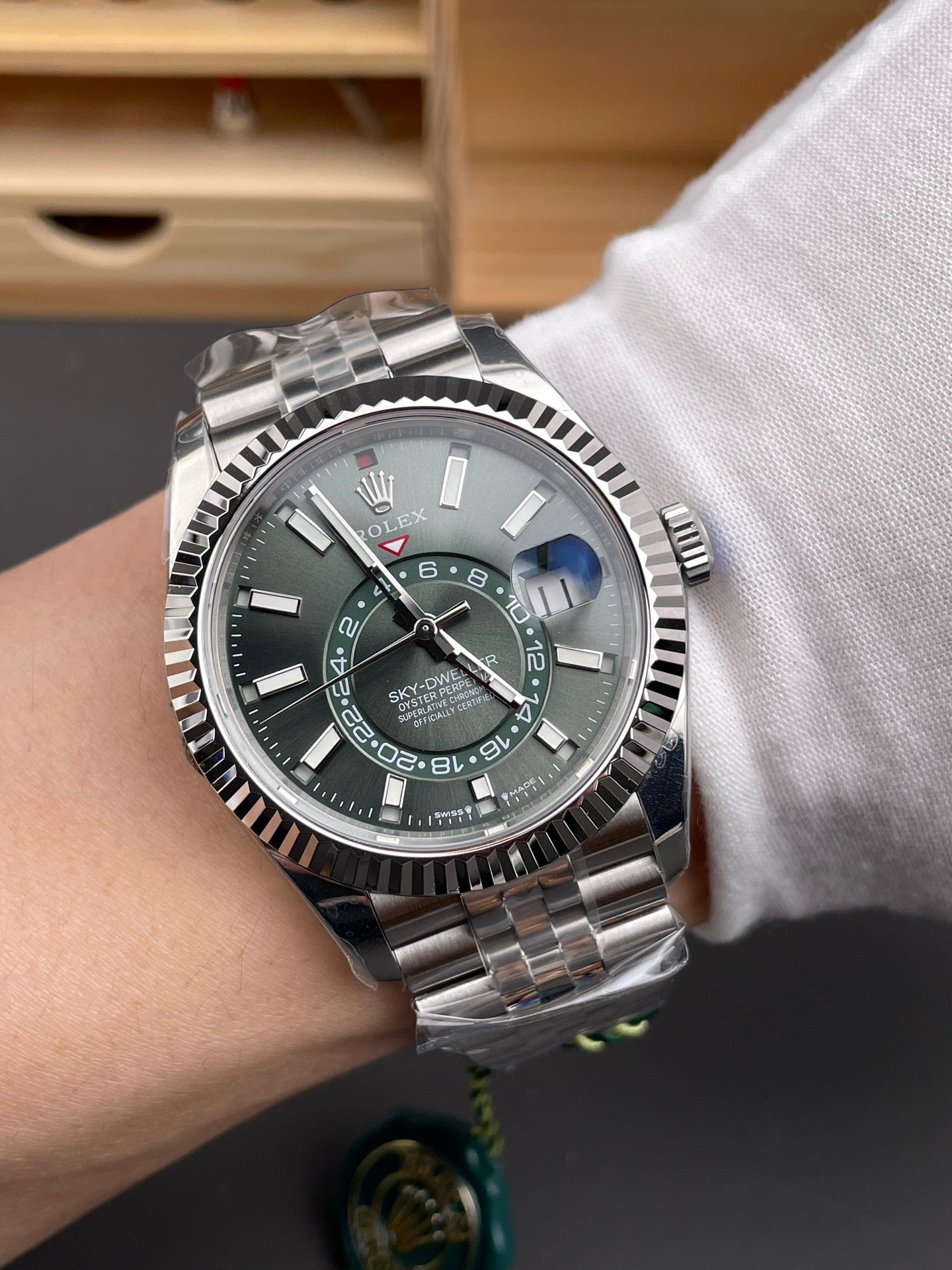 Rolex Sky-Dweller Green Dial + Steel Bezel + Steel Bracelet