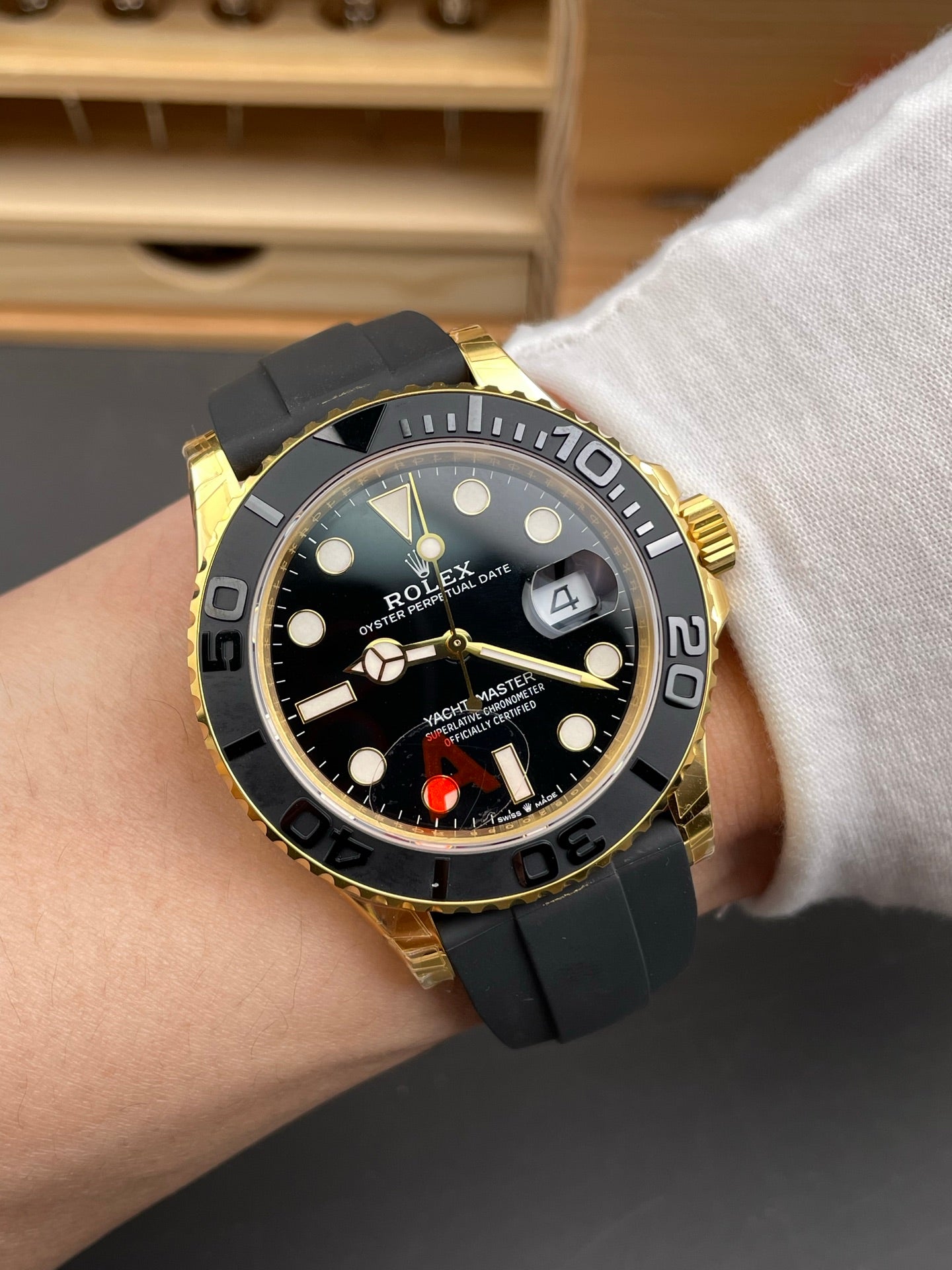 Rolex Yacht-Master Black Dial + Black Bezel + YG Rubber
