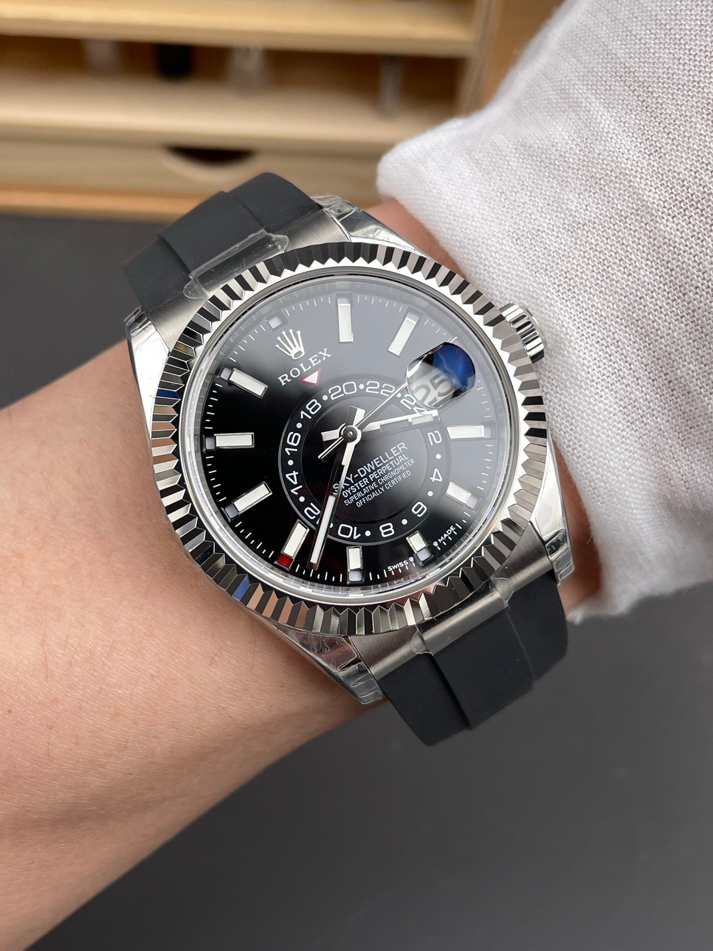 Rolex Sky-Dweller Black Dial + Steel Bezel + Rubber Strap