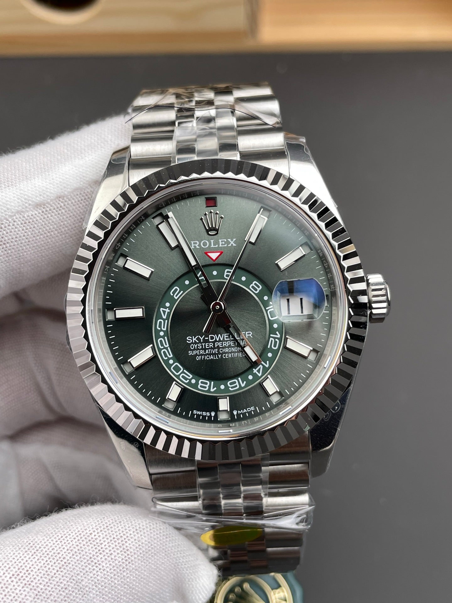 Rolex Sky-Dweller Green Dial + Steel Bezel + Steel Bracelet