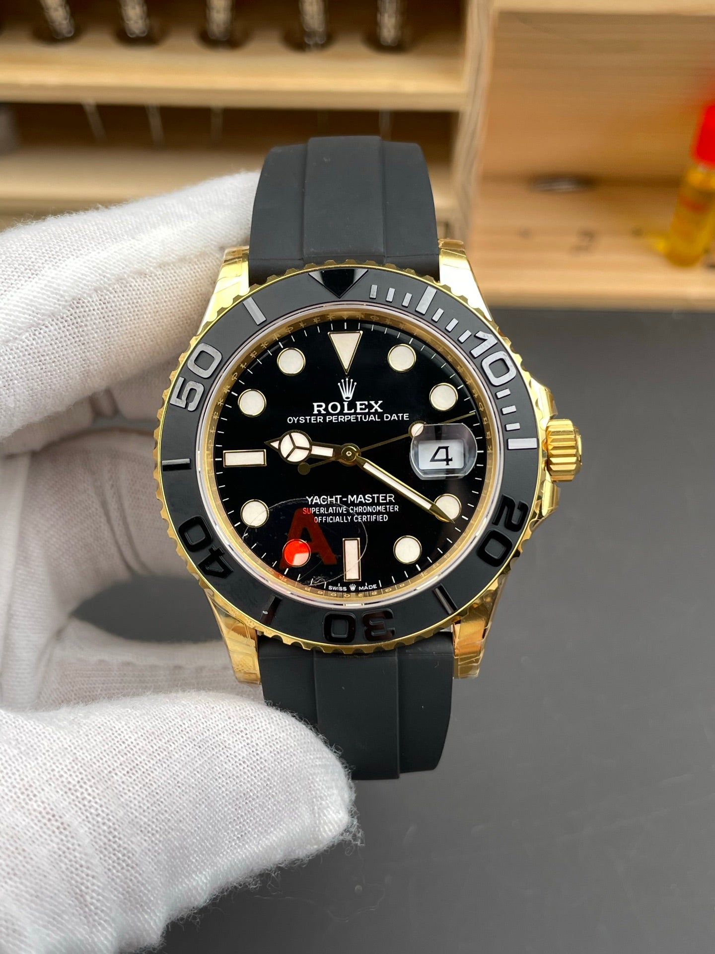Rolex Yacht-Master Black Dial + Black Bezel + YG Rubber