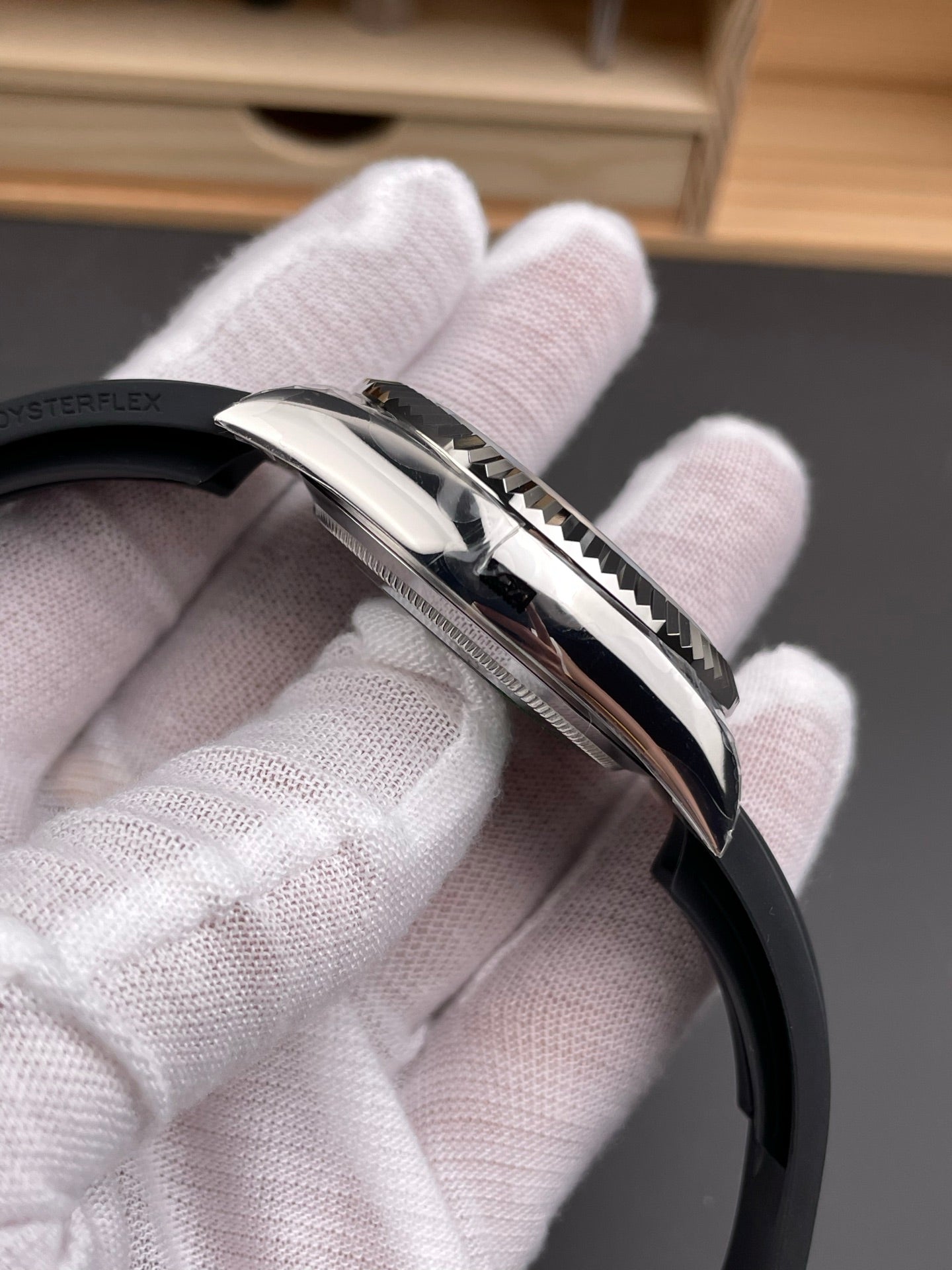 Rolex Sky-Dweller Black Dial + Steel Bezel + Rubber Strap