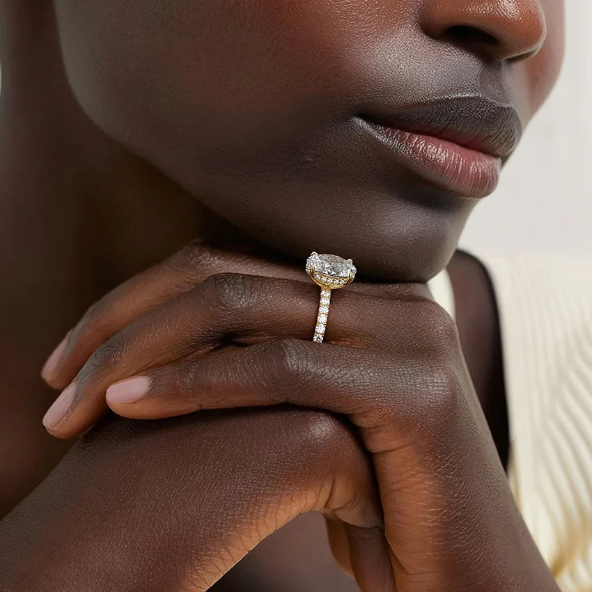 3 ct Round Perfect Fit French Pavé Diamond Ring 18K Yellow Gold