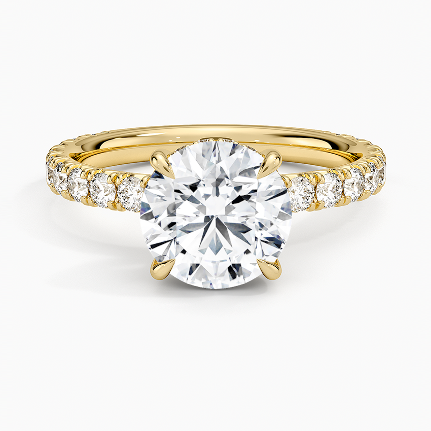 3 ct Round Perfect Fit French Pavé Diamond Ring 18K Yellow Gold