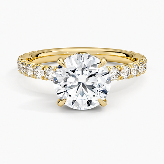 3 ct Round Perfect Fit French Pavé Diamond Ring 18K Yellow Gold