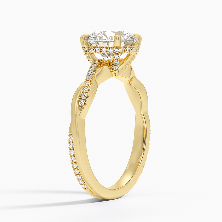 3ct Round Petite Twisted Vine Hidden Halo Pavé Diamond Ring 18K Yellow Gold