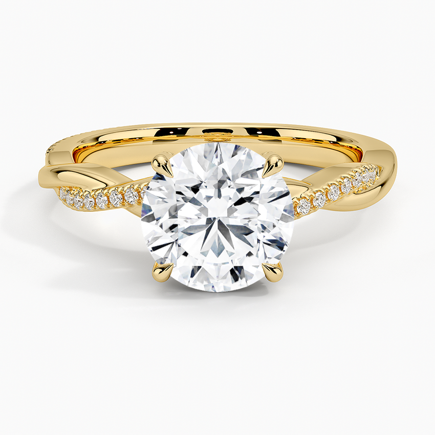 3ct Round Petite Twisted Vine Hidden Halo Pavé Diamond Ring 18K Yellow Gold