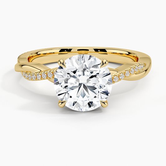 3ct Round Petite Twisted Vine Hidden Halo Pavé Diamond Ring 18K Yellow Gold