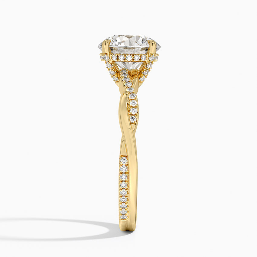 3ct Round Petite Twisted Vine Hidden Halo Pavé Diamond Ring 18K Yellow Gold