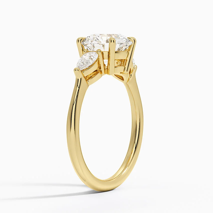 3ct Round Opera Three Stone Diamond Ring 18K Yellow Gold