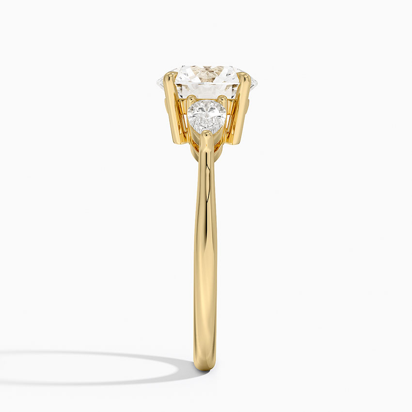 3ct Round Opera Three Stone Diamond Ring 18K Yellow Gold
