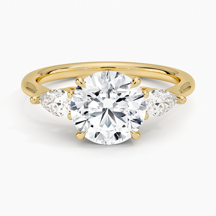 3ct Round Opera Three Stone Diamond Ring 18K Yellow Gold