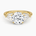3ct Round Opera Three Stone Diamond Ring 18K Yellow Gold
