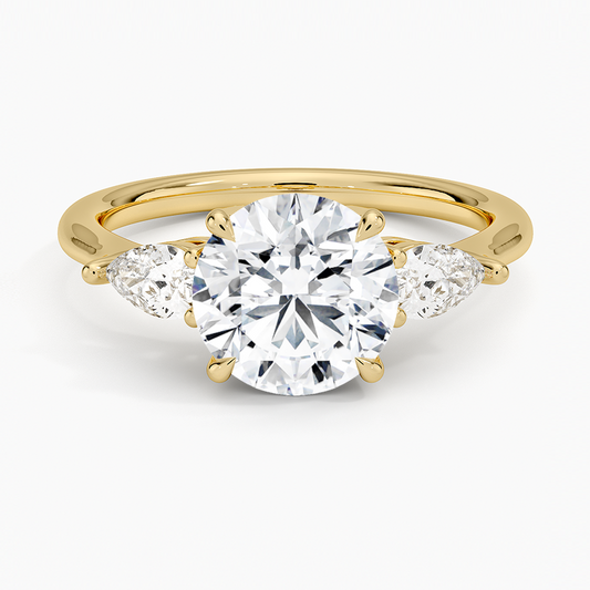 3ct Round Opera Three Stone Diamond Ring 18K Yellow Gold