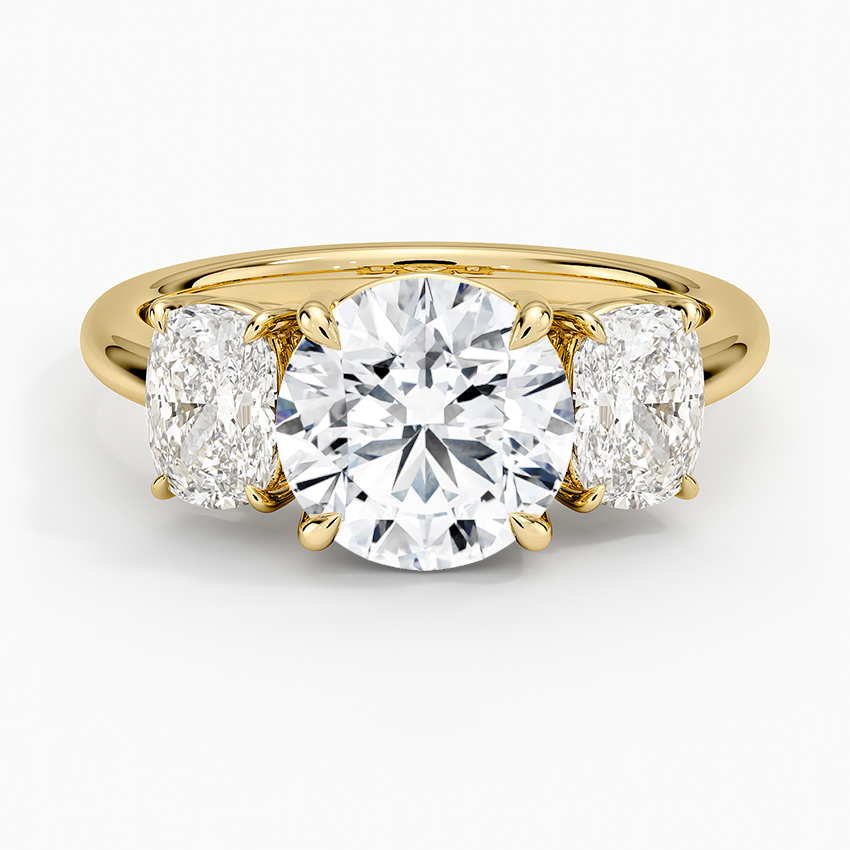 3ct Round Luxe Faye Elongated Cushion Three Stone Diamond Ring 18K Yellow Gold