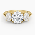 3ct Round Luxe Faye Elongated Cushion Three Stone Diamond Ring 18K Yellow Gold