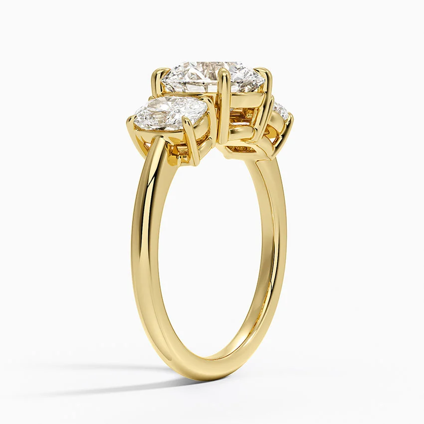 3ct Round Luxe Faye Elongated Cushion Three Stone Diamond Ring 18K Yellow Gold