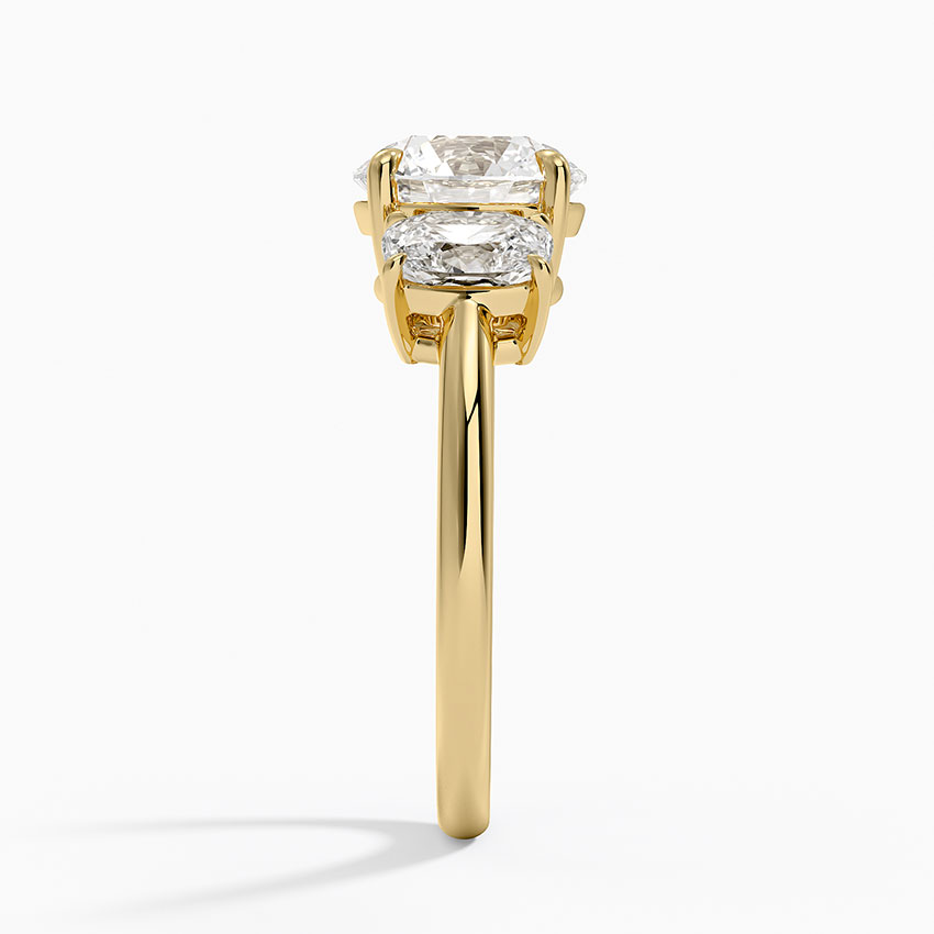 3ct Round Luxe Faye Elongated Cushion Three Stone Diamond Ring 18K Yellow Gold