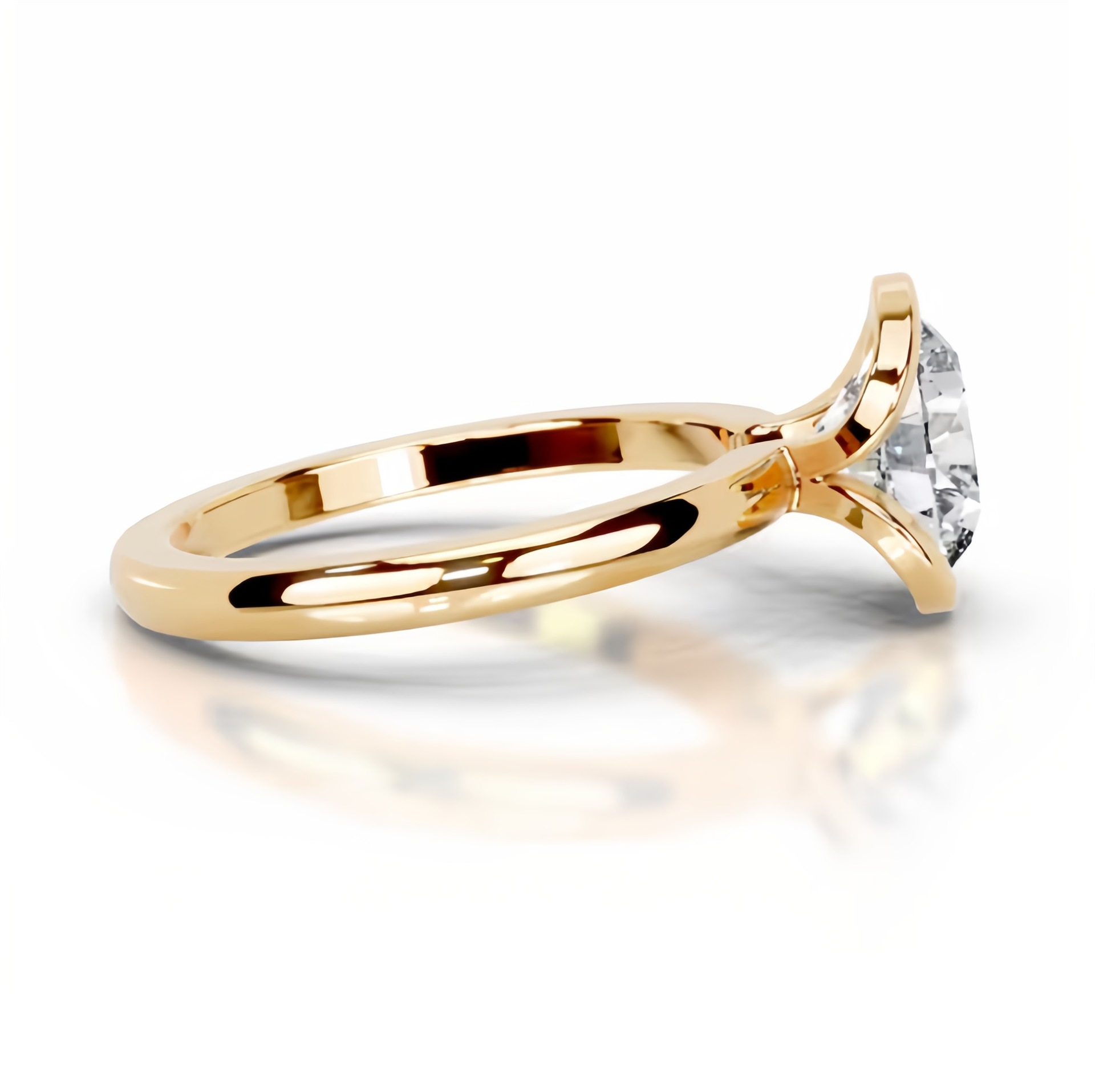 2ct Round Half Bezel Setting Solitaire Ring 18K Yellow Gold