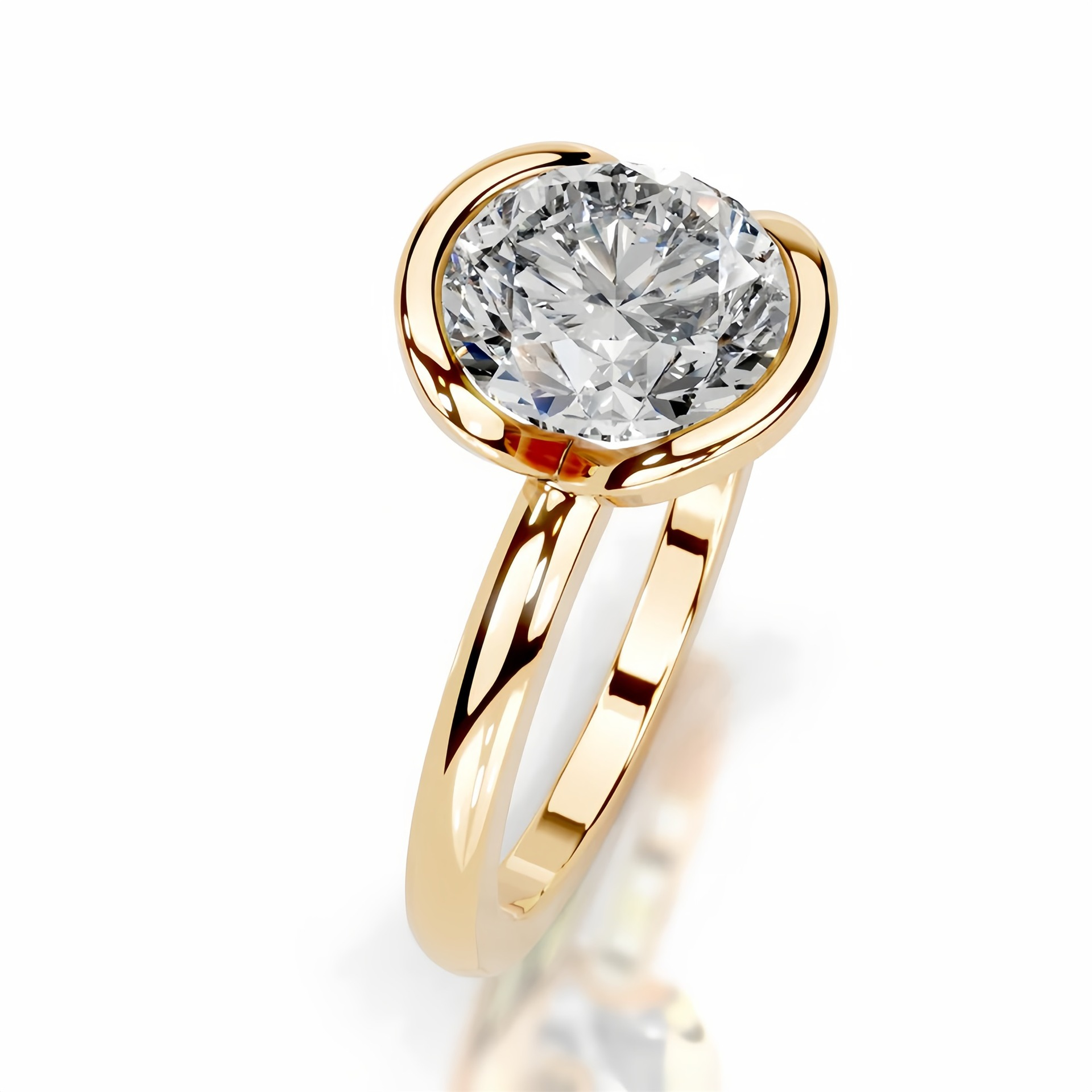 2ct Round Half Bezel Setting Solitaire Ring 18K Yellow Gold