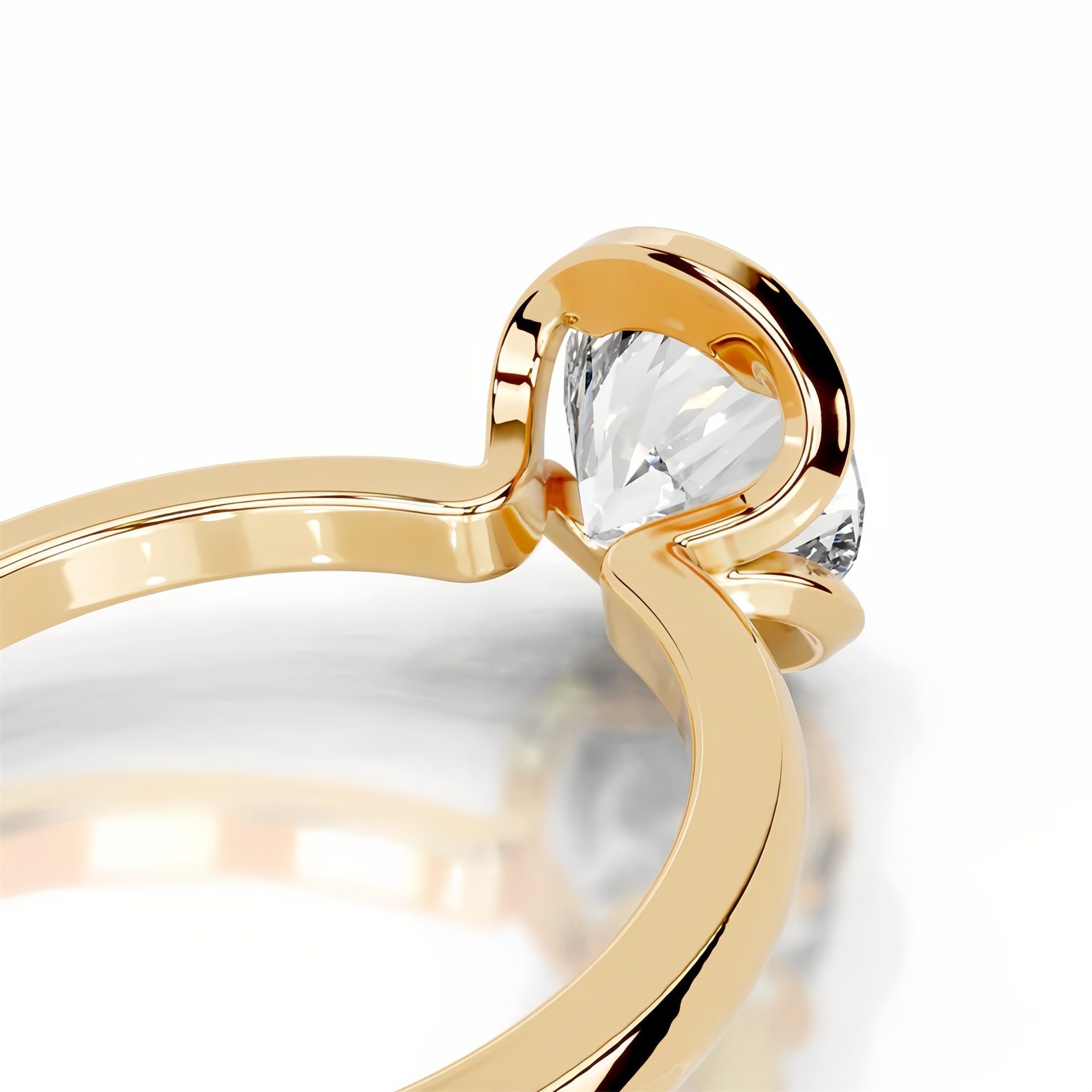 2ct Round Half Bezel Setting Solitaire Ring 18K Yellow Gold
