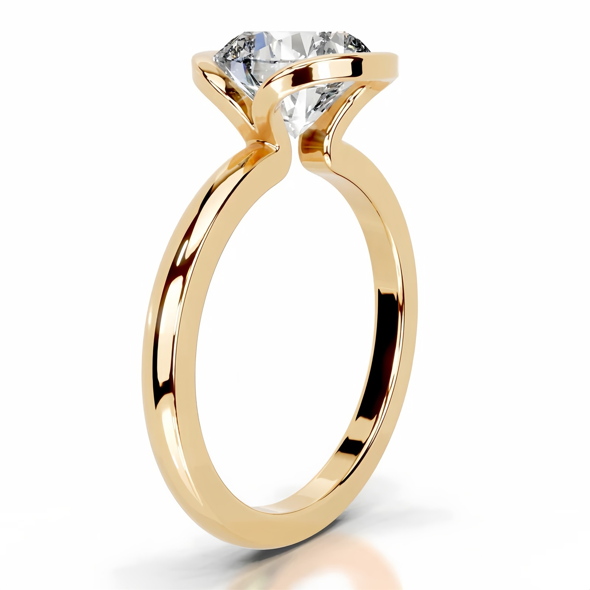 2ct Round Half Bezel Setting Solitaire Ring 18K Yellow Gold