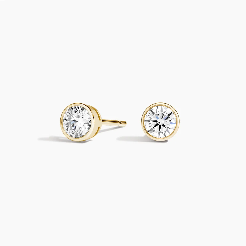 Round Lab Diamond Bezel Stud Earrings 14K Yellow Gold