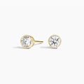Round Lab Diamond Bezel Stud Earrings 14K Yellow Gold
