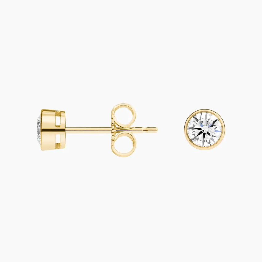Round Lab Diamond Bezel Stud Earrings 14K Yellow Gold