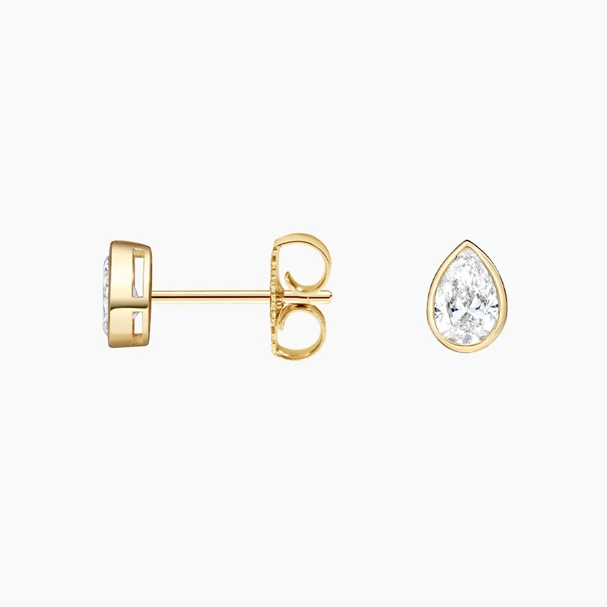 Pear Shaped Lab Diamond Bezel Stud Earrings 14K Yellow Gold