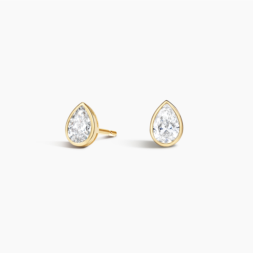Pear Shaped Lab Diamond Bezel Stud Earrings 14K Yellow Gold