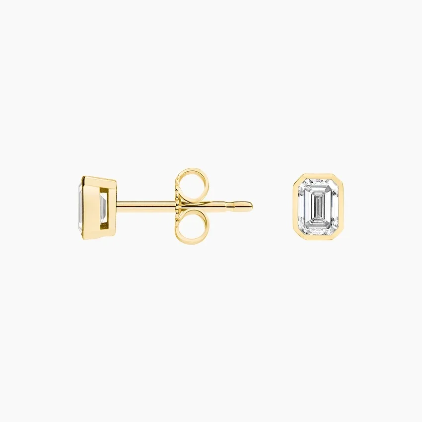 Emerald Cut Lab Diamond Bezel Stud Earrings 14K Yellow Gold