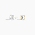 Emerald Cut Lab Diamond Bezel Stud Earrings 14K Yellow Gold