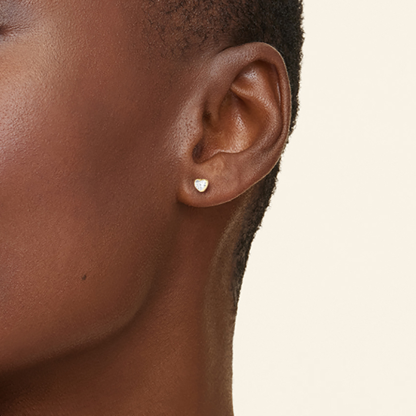 Heart Shaped Lab Diamond Bezel Stud Earrings 14K Yellow Gold