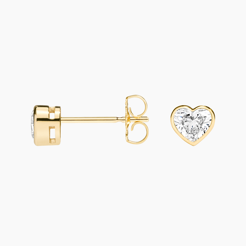 Heart Shaped Lab Diamond Bezel Stud Earrings 14K Yellow Gold