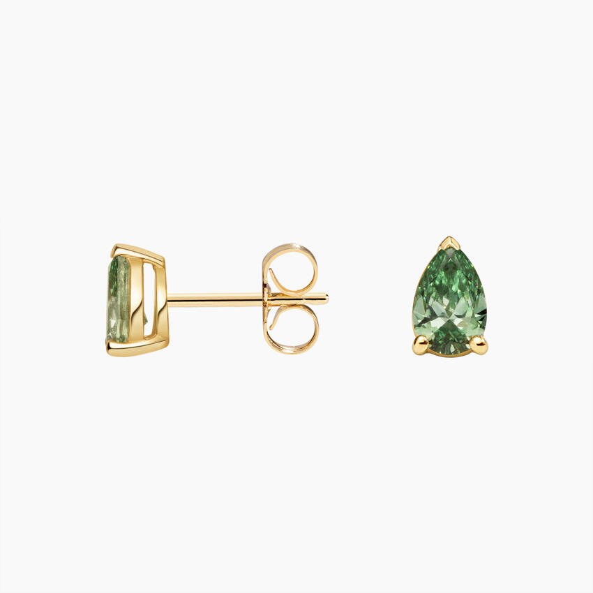 Pacific Green Pear Lab Diamond Stud Earrings 18K Yellow Gold