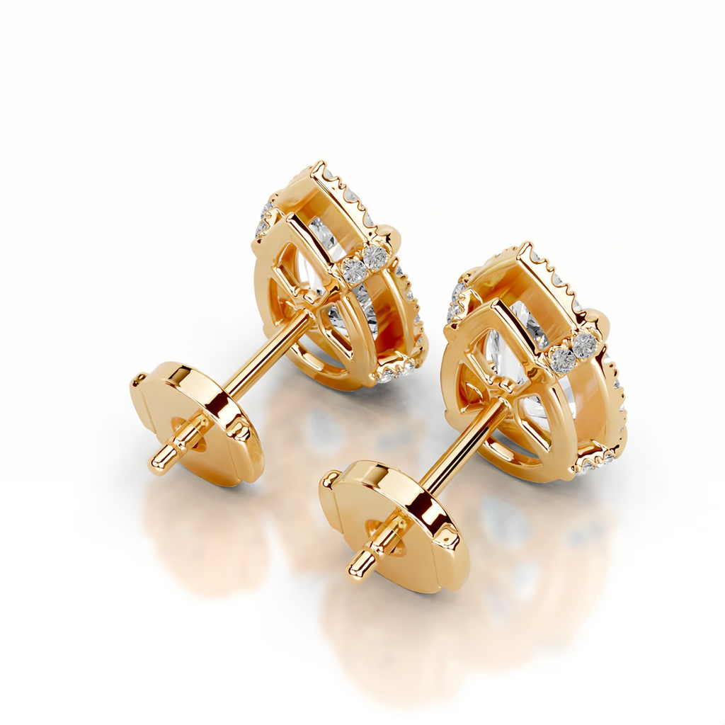 Pear Halo Stud Earrings 14K Yellow Gold
