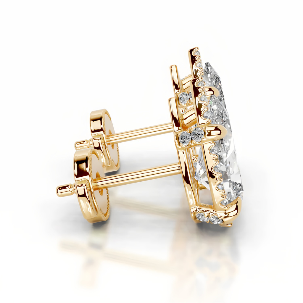 Pear Halo Stud Earrings 14K Yellow Gold