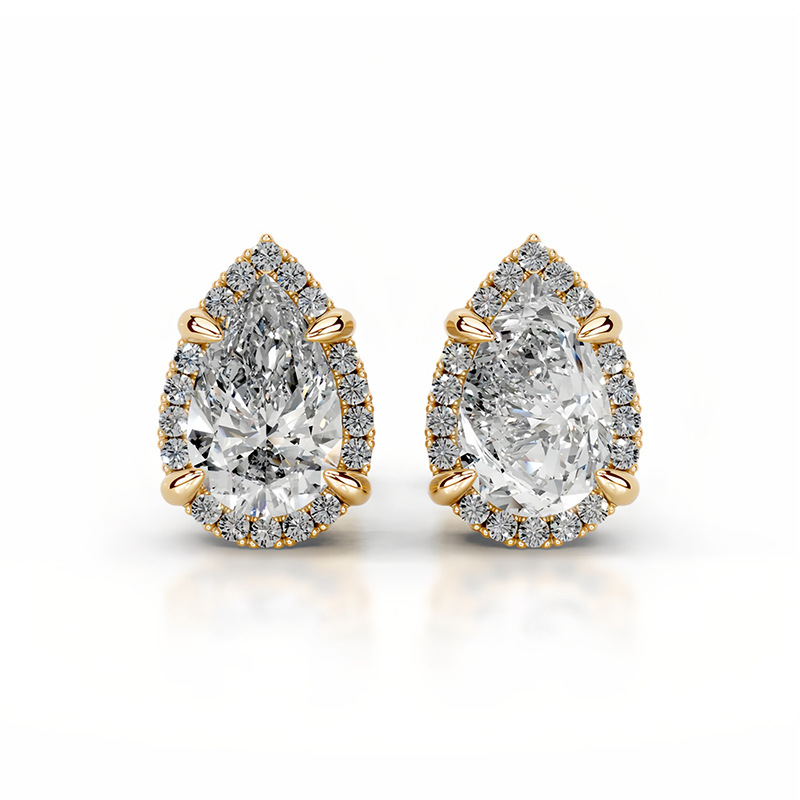 Pear Halo Stud Earrings 14K Yellow Gold