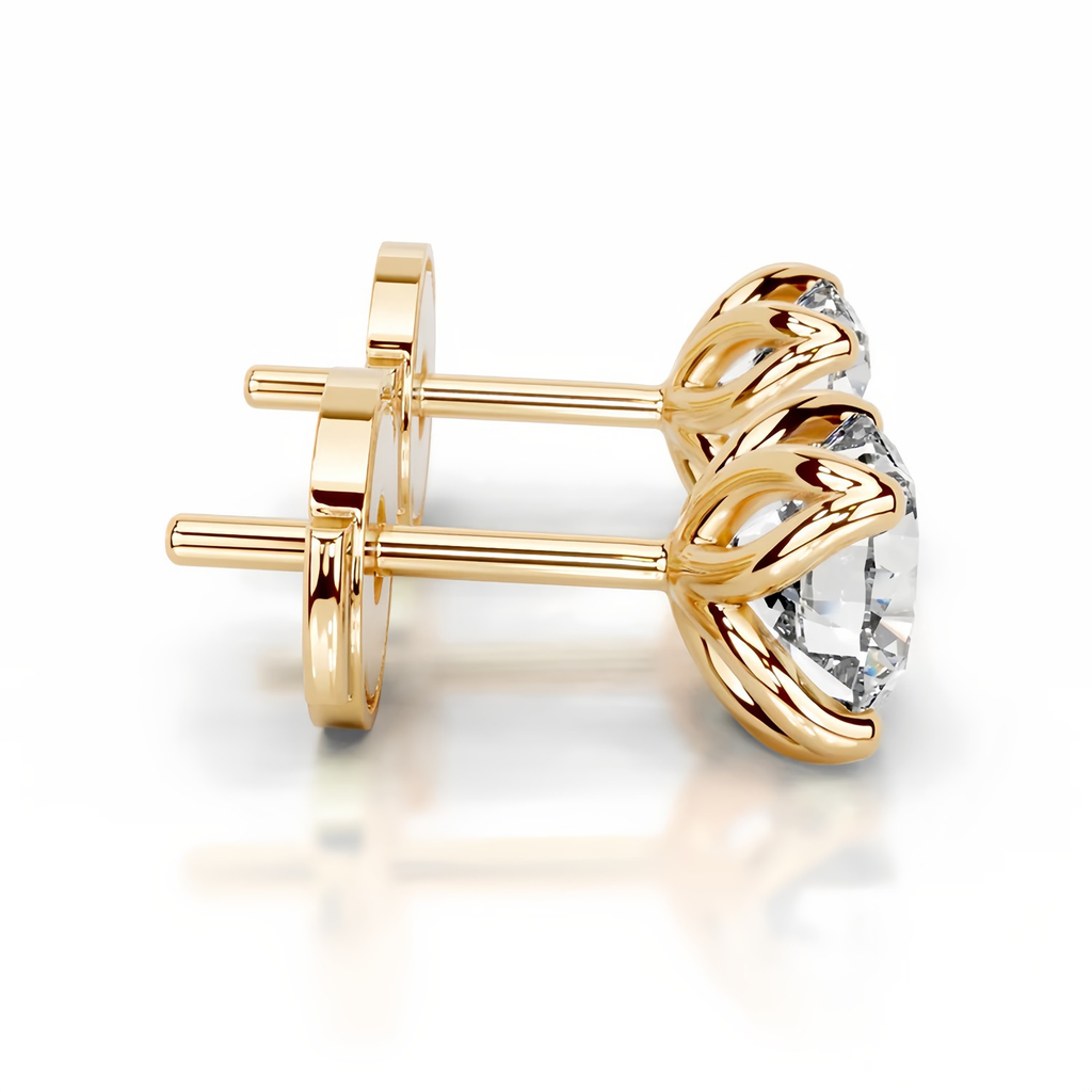 Round Tulip Collet Earrings 14K Yellow Gold