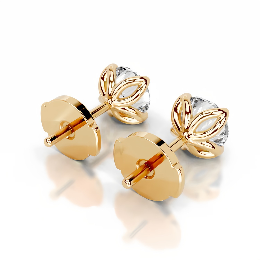 Round Tulip Collet Earrings 14K Yellow Gold