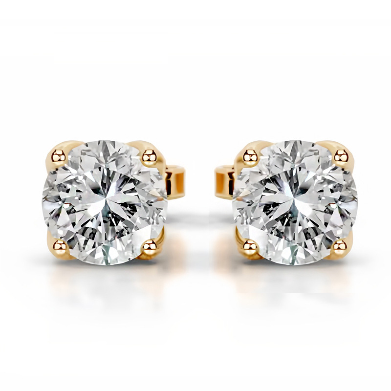 Round Tulip Collet Earrings 14K Yellow Gold