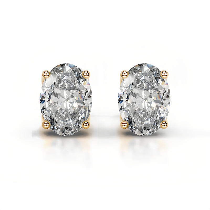 Oval Tulip Collet Earrings 14K Yellow Gold
