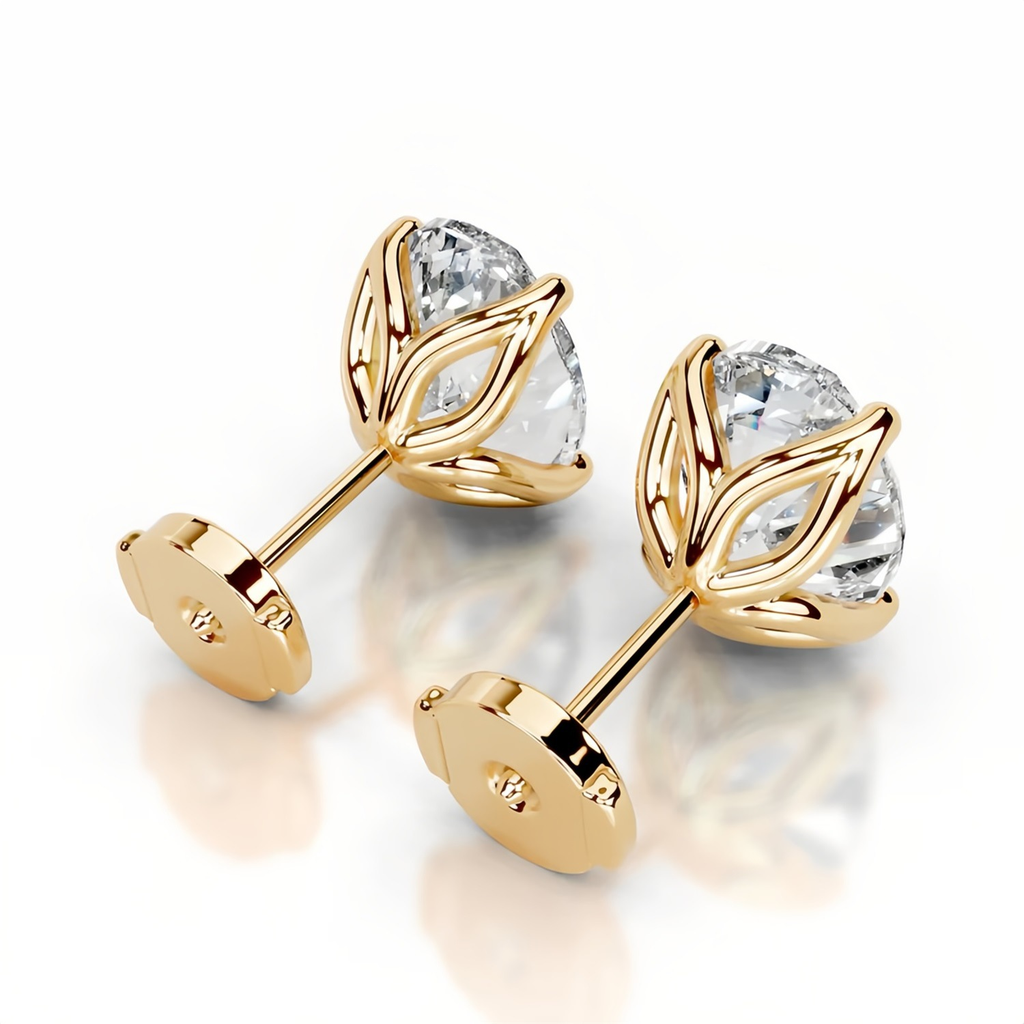 Oval Tulip Collet Earrings 14K Yellow Gold
