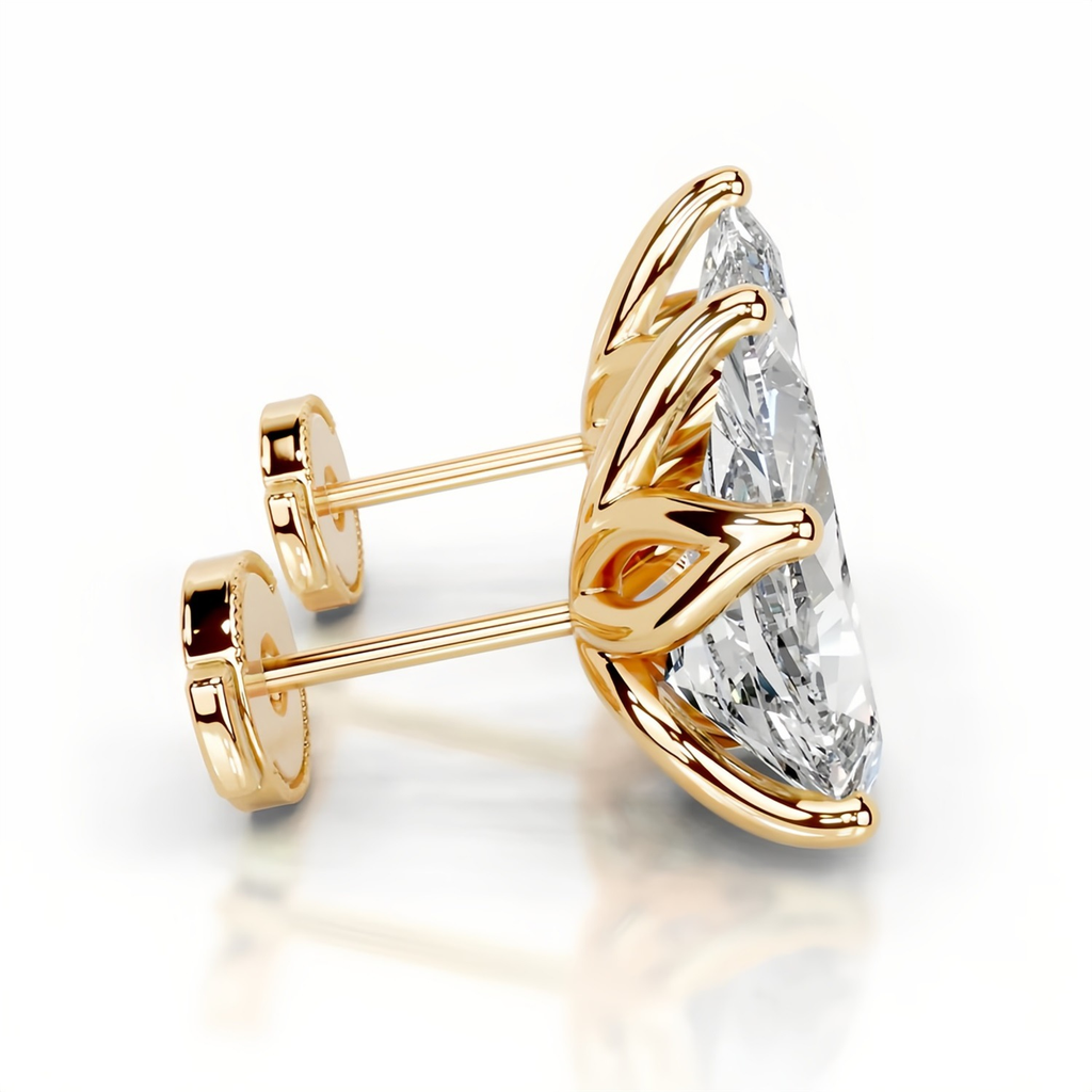 Pear Tulip Collet Earrings 14K Yellow Gold