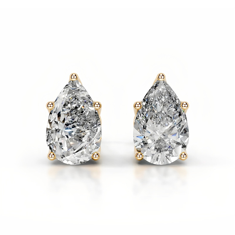 Pear Tulip Collet Earrings 14K Yellow Gold