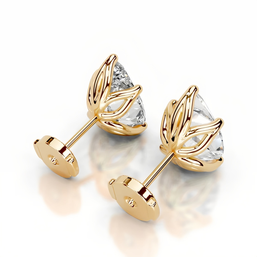 Pear Tulip Collet Earrings 14K Yellow Gold