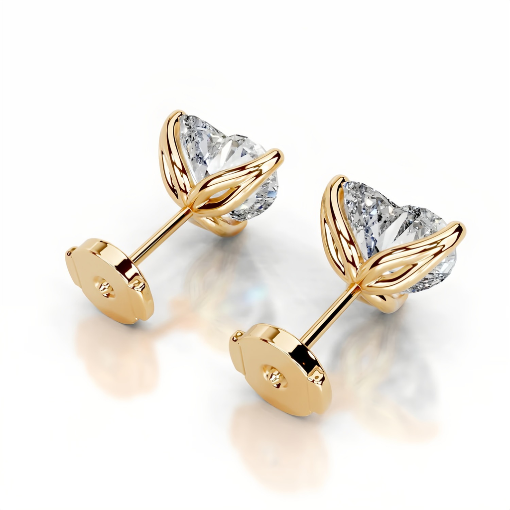 Heart Tulip Collet Earrings 14K Yellow Gold