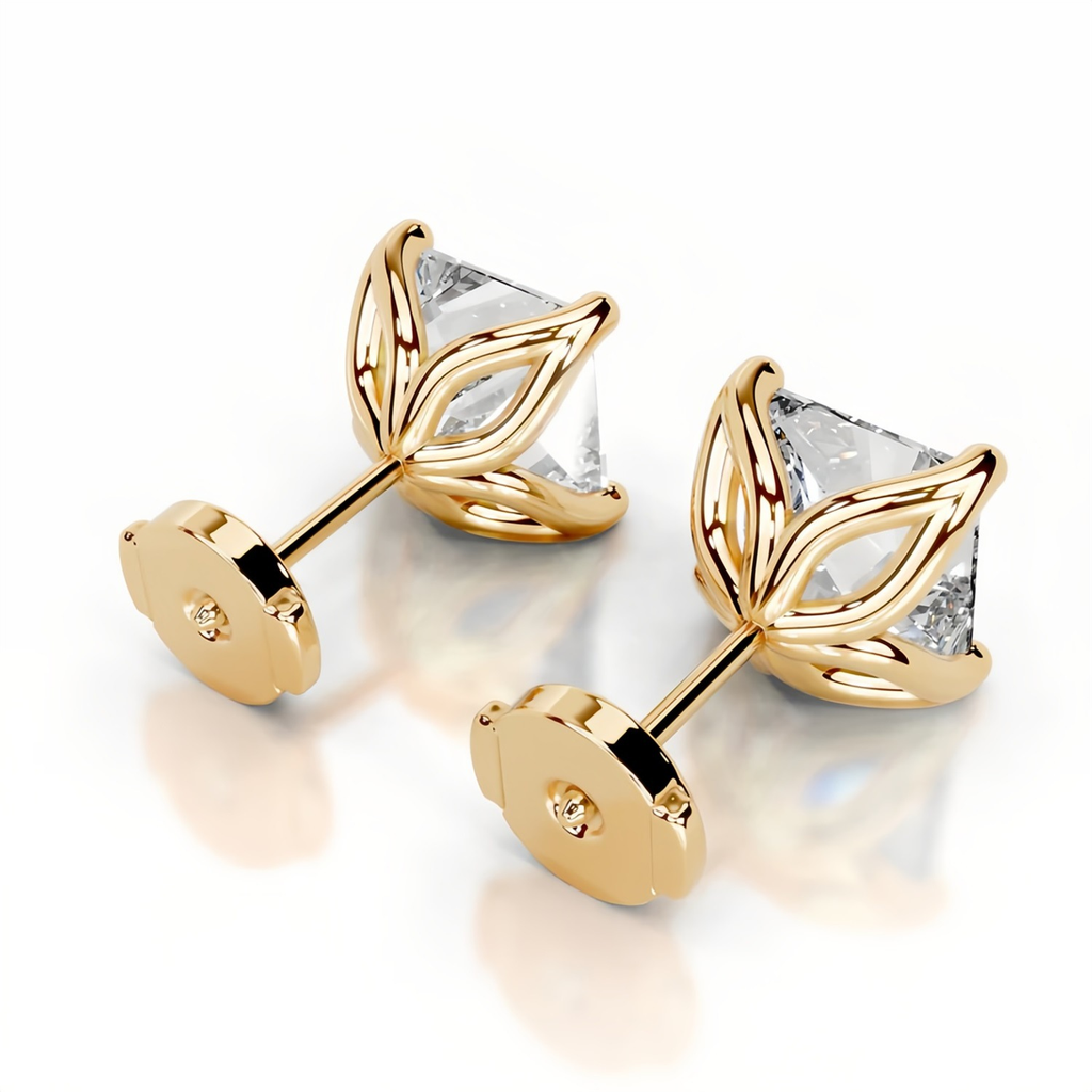 Princess Tulip Collet Earrings 14K Yellow Gold