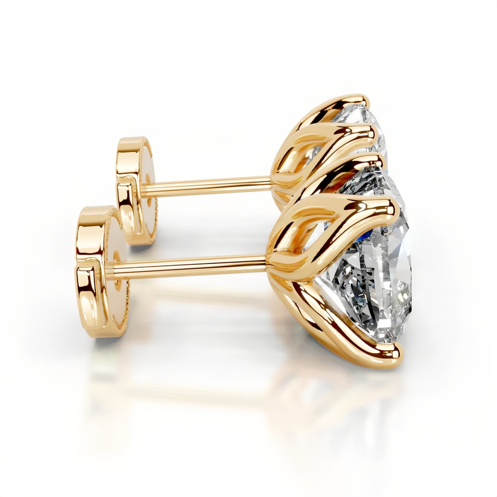 Cushion Tulip Collet Earrings 14K Yellow Gold